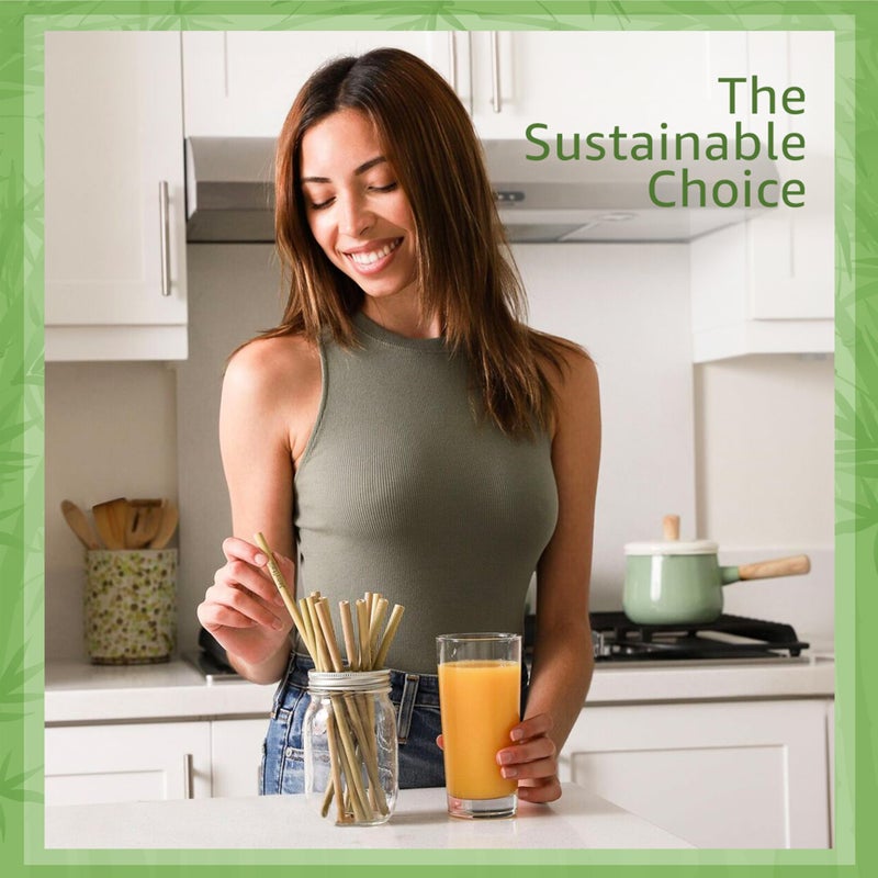 Jenvita 100% Bamboo Straws (10-Pack) - Biodegradable & Compostable 8 Inch Reusable Straws with Cleaner | FSC Certified, Eco Friendly | Hand Wash & Dishwasher Safe | For Hot & Cold Drinks - Image 2